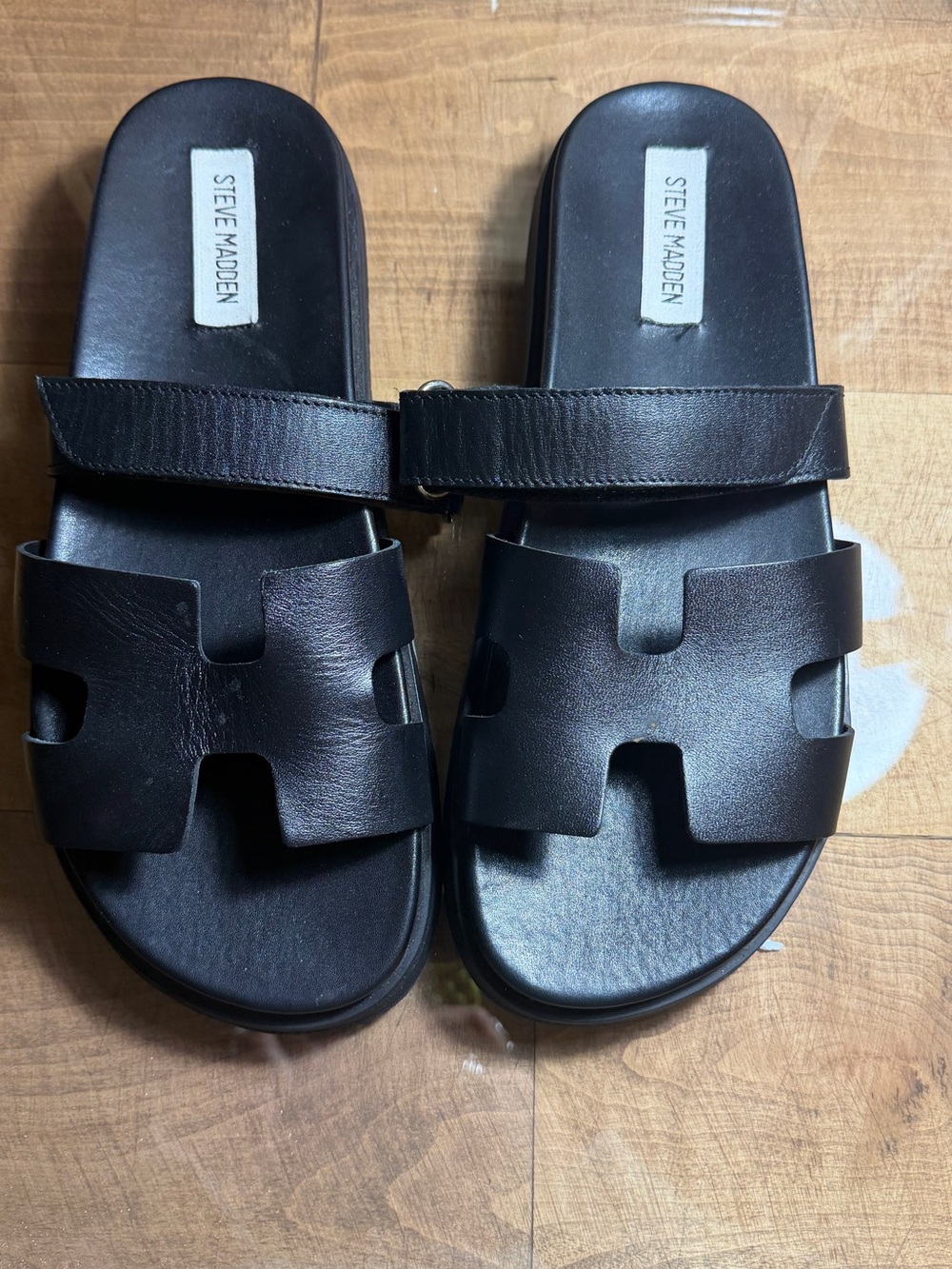 Steve Madden Black Leather Slide Sandals